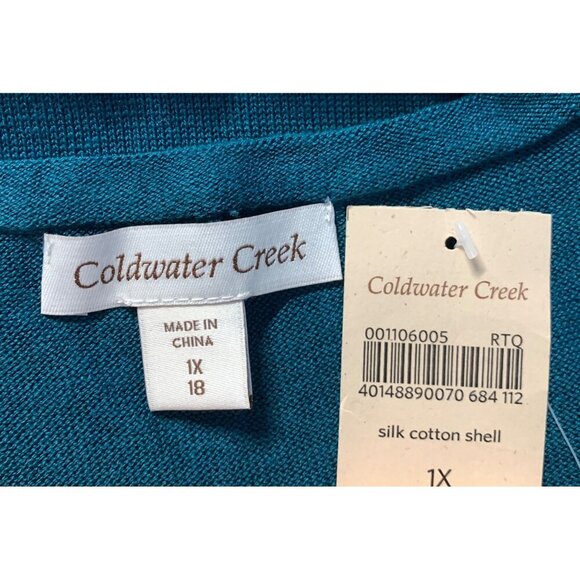 Coldwater Creek Plus Top 1X Blouse Tank Teal Sleeveless Silk Knit Women NWT New - Picture 5 of 8